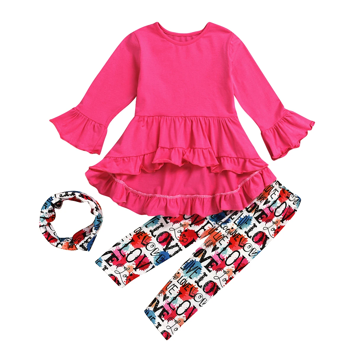 Одежда на День святого Валентина для маленьких девочек топ с рюшами штаны