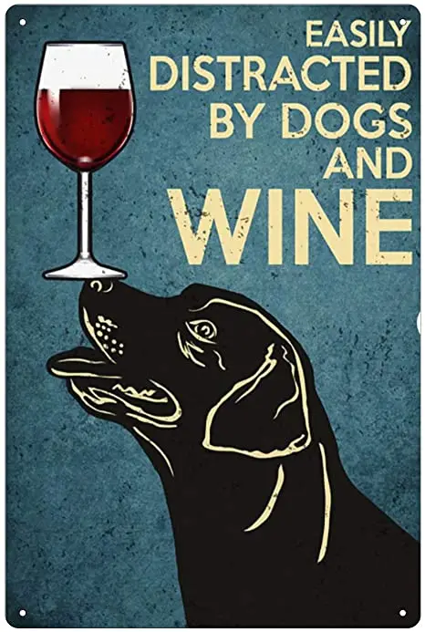 Easily Distracted by s and Wine Metal Tin Signs Movies Iron Wall Decoration for Bathroom Decor 8x12 Inches