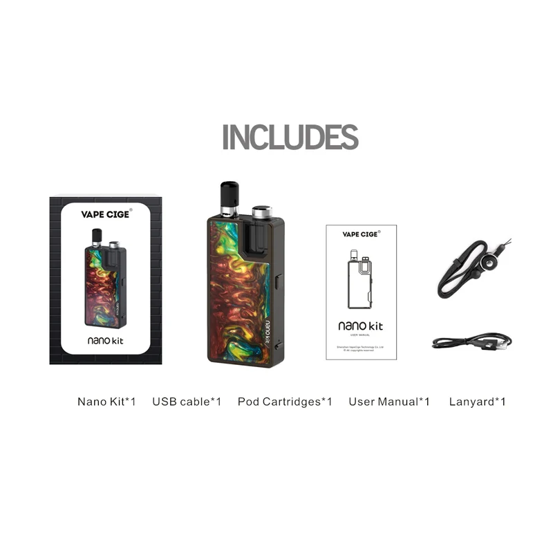 Original VapeCige Nano Pod Kit Top oiling 2ml Cartridge 950mAh battery 0.25ohm Coil Starter Vape Pen vs Orion Smoant | Электроника