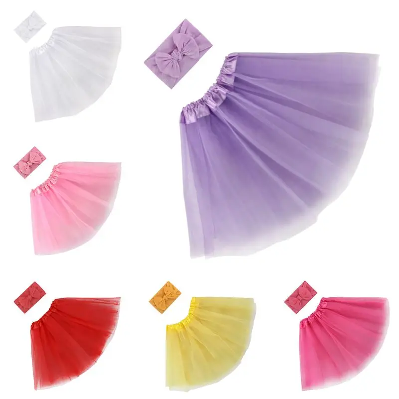 

2 Pcs/set Sweet Baby Girls Tulle Tutu Skirt Hair Band Newborn Photography Props