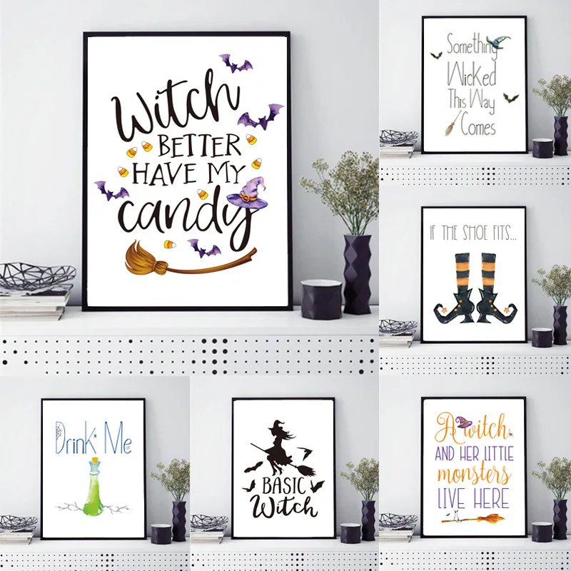 Абстрактная Картина на холсте Хэллоуин ведьма Паук Паутина оранжевые фиолетовые