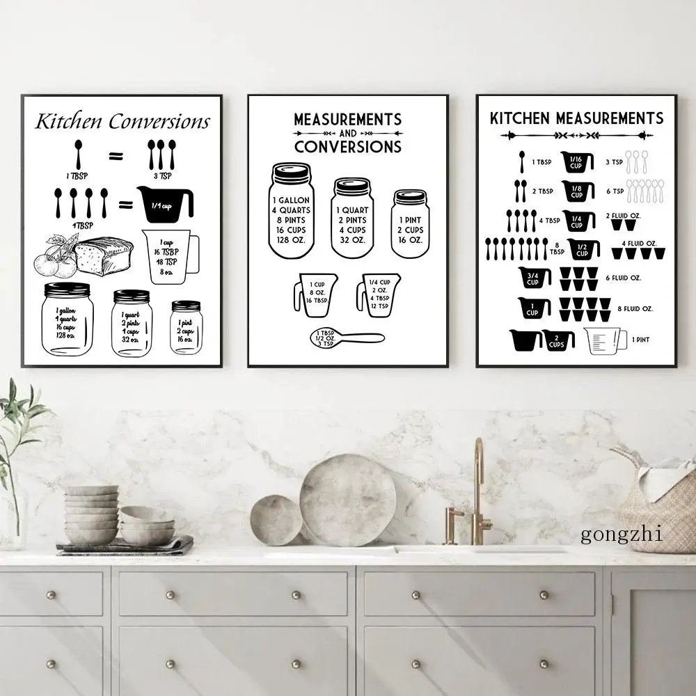 Кухонные измерения и конверсии плакат черный белый фотообои принты современная