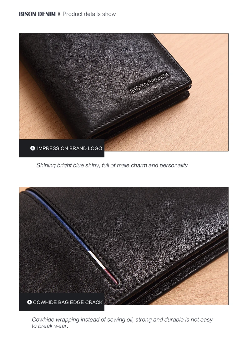 BISON DENIM, роскошные Брендовые мужские кошельки, натуральная кожа, длинный тонкий двойной кошелек, деловой мужской держатель для карт, кошелек