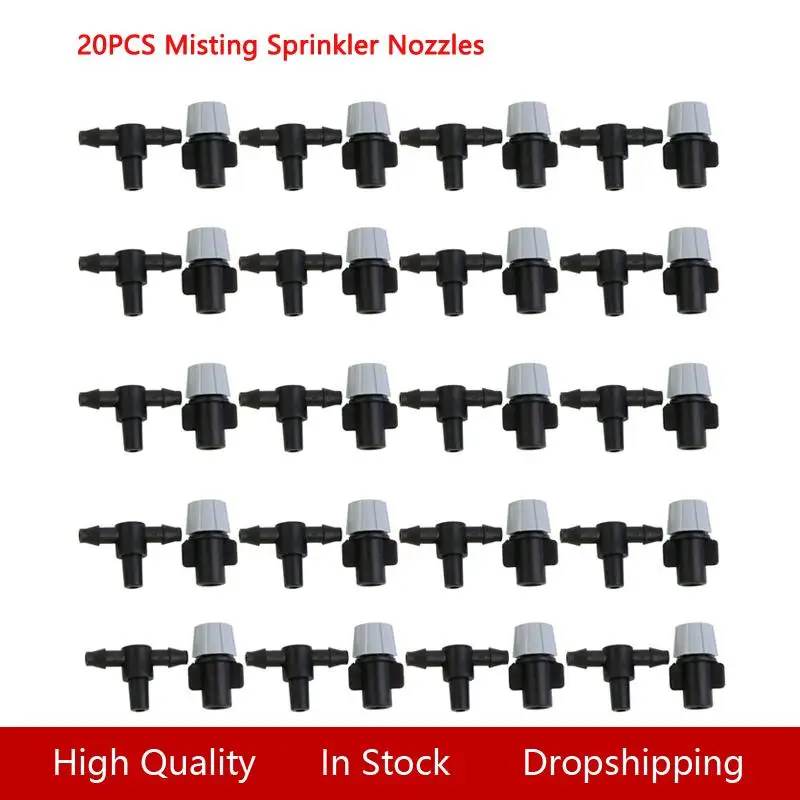 20PCS Adjustable Garden Drip Irrigation Misting Nozzles Dripper Watering Sprayer Atomizing Sprinkler Heads Nozzle Tee Connector