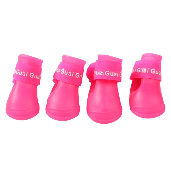 

4 Pcs Waterproof Pet Boots Dog Protective Rubber Rain Shoes Candy Color INTE99