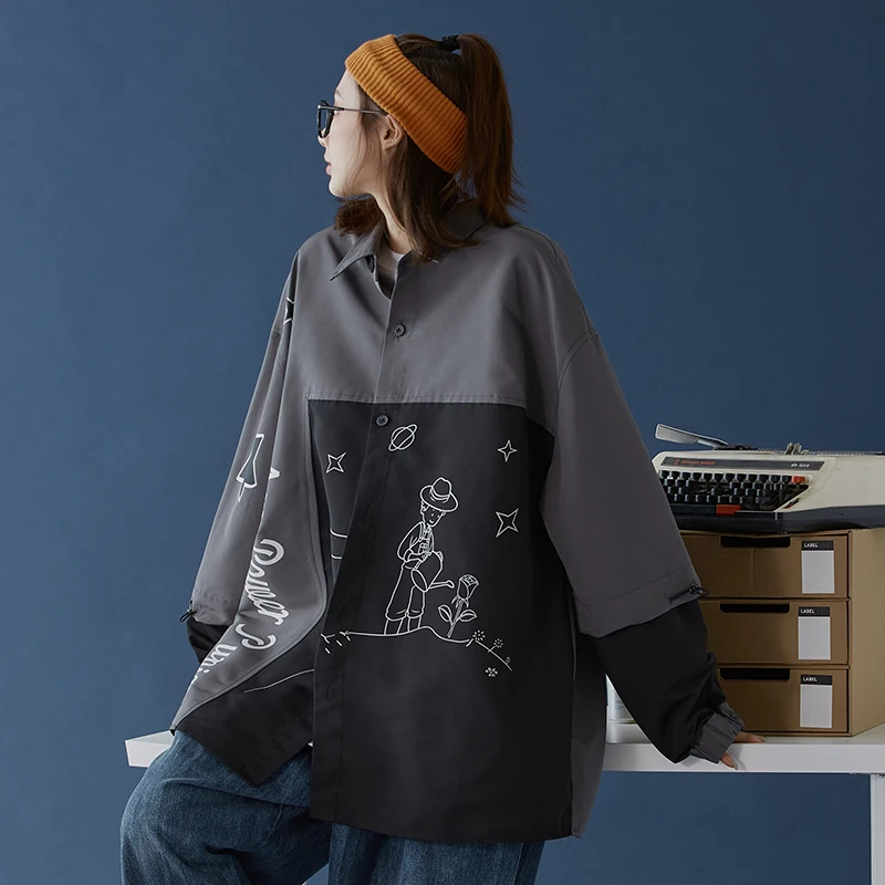 Женские блузки в стиле BF свободная верхняя одежда Харадзюку женские весенние