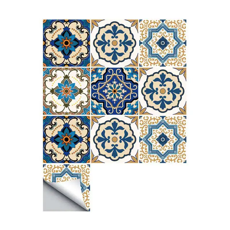 

10Pcs Moroccan Style Tile Stickers Waterproof Wall Stickers Bathroom Art Decor,6x6 Inch