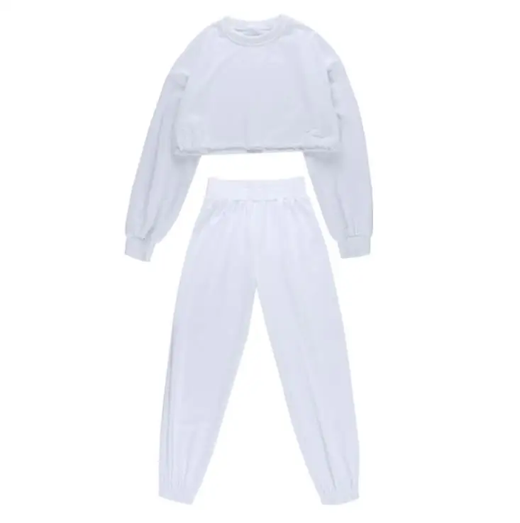 

Autumn Women Casual White Two-Piece Clothing Set Long Sleeve Sweatshirt Crop Tops with Long Trousers Fashion Female Outfit Sets