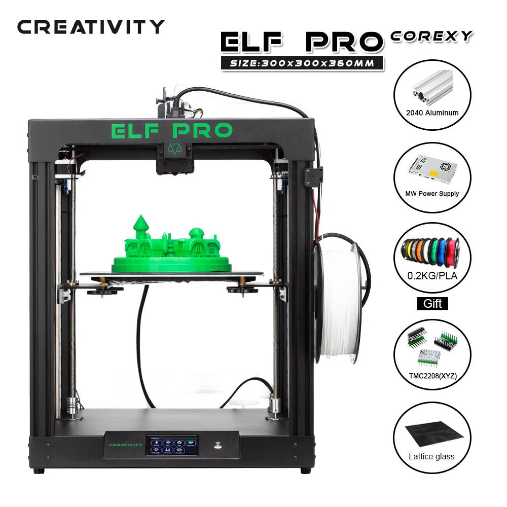 Creativity 3D printer kit 300X300X360 printing Area FDM Corexy ELFPRO 3dPrinter Uses Linear Guides, double Z axis is More Stable