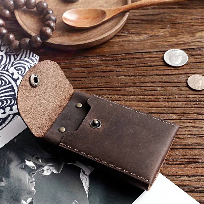 Кожаные мужские кошельки для ключей LEACOOL Короткие квадратные из воловьей кожи с