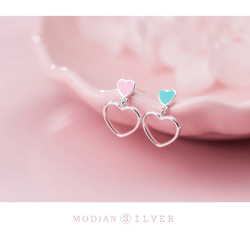 Modian 2021 Новый Романтический эмаль сердца Висячие серьги для женщин из чистого