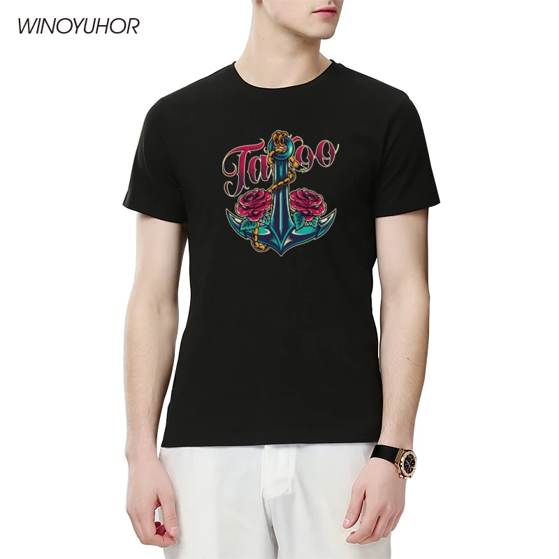 

Vintage Rose Anchor Print Men's T Shirt Fashion Summer O-Neck Short Sleeve Casual Loose T-Shirt Plus Size Tees Tops Men Clothing