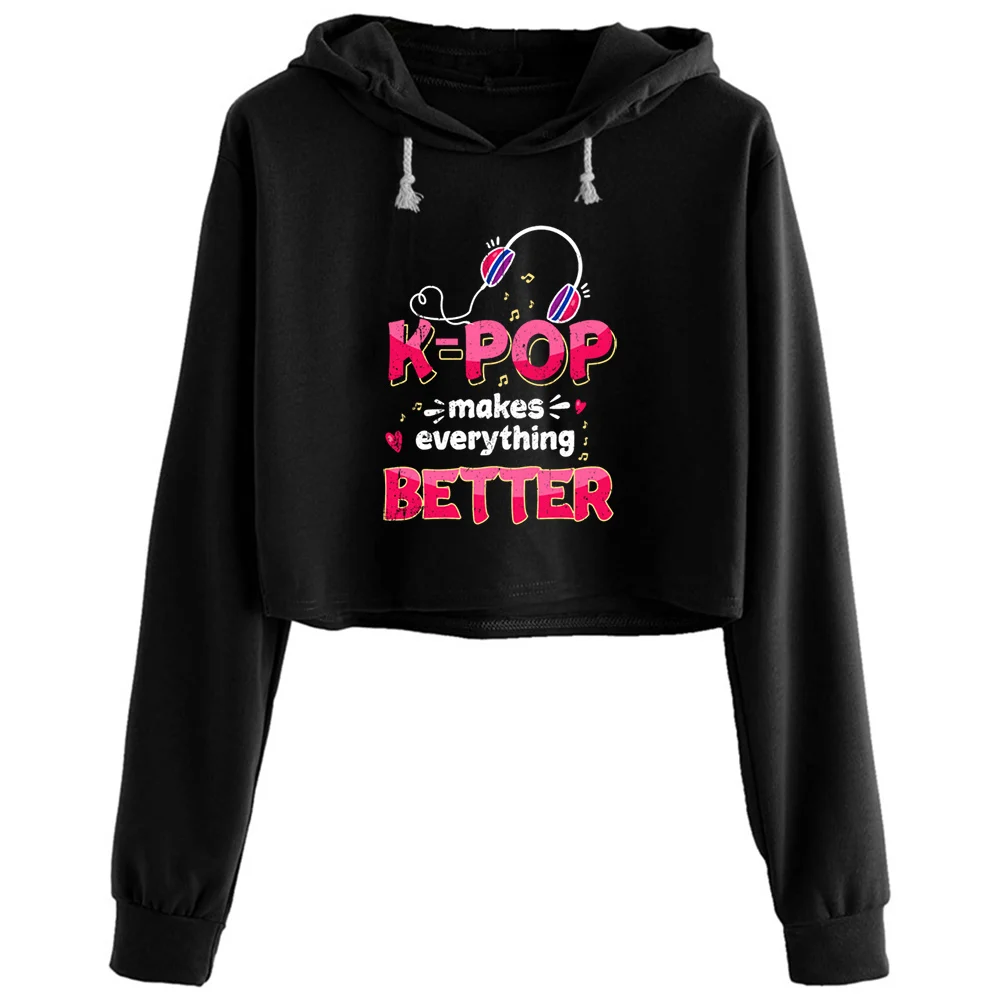 

K Pop Crop Hoodies Women Emo Aesthetic Kpop Korean Pullover For Girls
