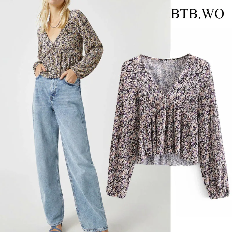 

Женские кружевные укороченные блузки с v-образным вырезом, с длинным рукавом и эластичным подолом, женские блузки, шикарные топы, 2020