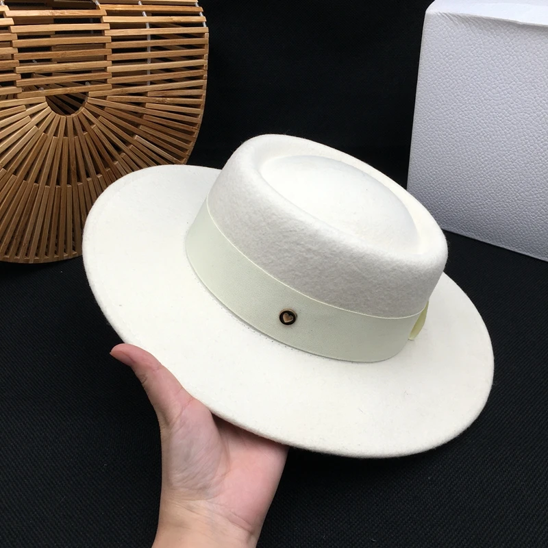 

fedoras Panama high set white wool Flat small li han edition fashion elegant is concave and convex wide-brimmed hat felt