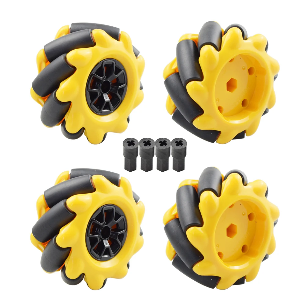 Yellow 60mm Mecanum Wheel Omni-directional Tire with 4pcs Legos Motor Connector for Arduino Raspberry Pi DIY RC Toy Parts a group of 4 60mm 14159 mecanum wheel omni wheel robot 60 mm aluminum wheels