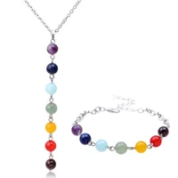 7 chakras yoga women jewelry sets healing reiki rainbow chips earrings bracelet necklaces pendants natural gem stone mala beads