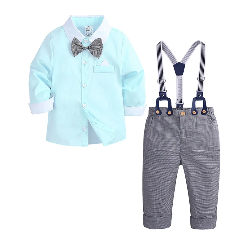 2020 Spring Baby Boy Clothes Set Casual Kids Boys Suits Cotton Babe Bowtie Shirt+Bibs Trousers Children's Clothing Sets 2 Colors