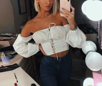spring new off shoulder crop top women tshirts 2022office lady elegant full sleeve white tee club party sexy casual shirt