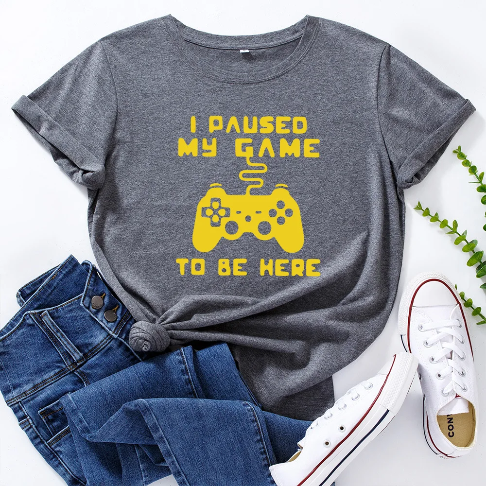 

Oversized Short Sleeve Women T-shirt 100%Cotton Funny Game Console Letter Print T Shirts Graphic Tee Tops Ladies Harajuku Tshirt