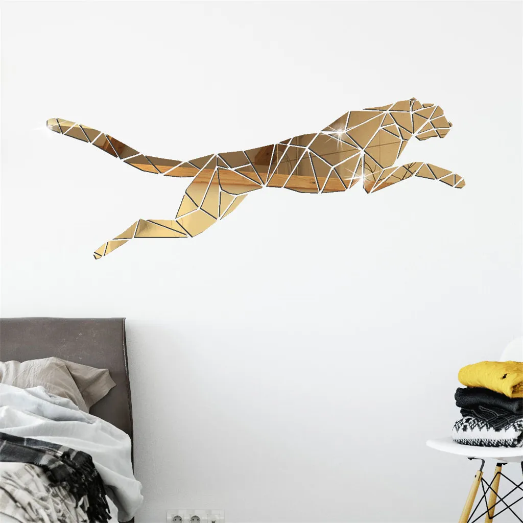 Креативные геометрические зеркальные наклейки с кристаллами Леопардовый цвет