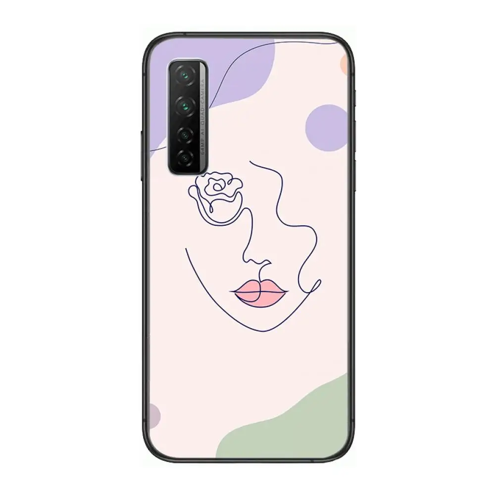 

Simple line art drawing Phone Case For Huawei Nova 2 3 4 5 6 7 8 SE i E Pro Lite Black Etui Coque Painting Hoesjes comic fashio