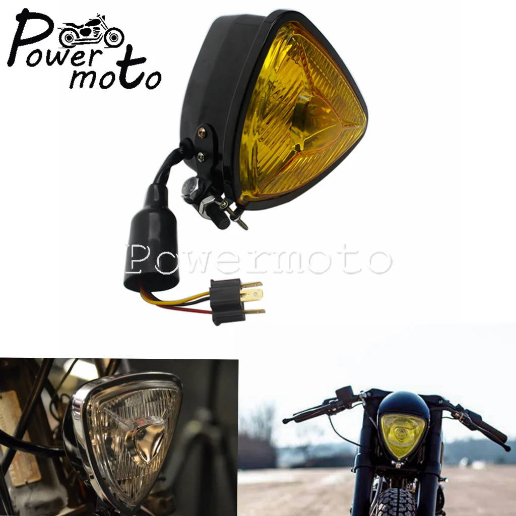 

Motorcycle 12V Amber Triangle Retro Headlight Universal For Harley Honda Chopper Bobber Cafe Racer Cruisers Touring Head Lamp