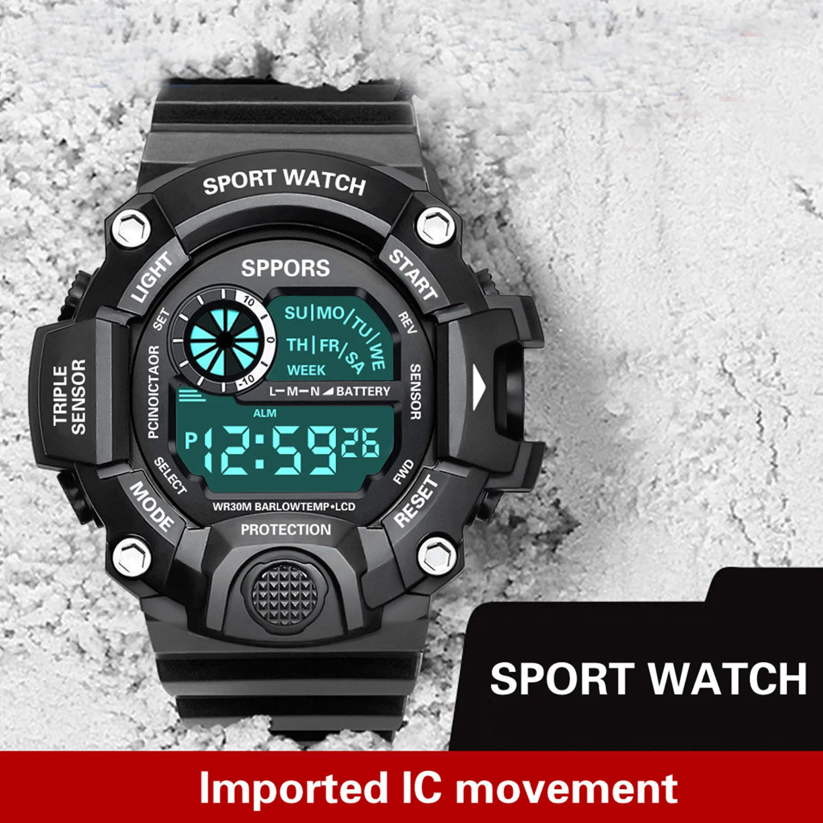 

Men Sports Electronic Alarm Clock Digital Watch Multi Functional Date Display Waterproof Wristwatch Big Screen Relogio Masculino