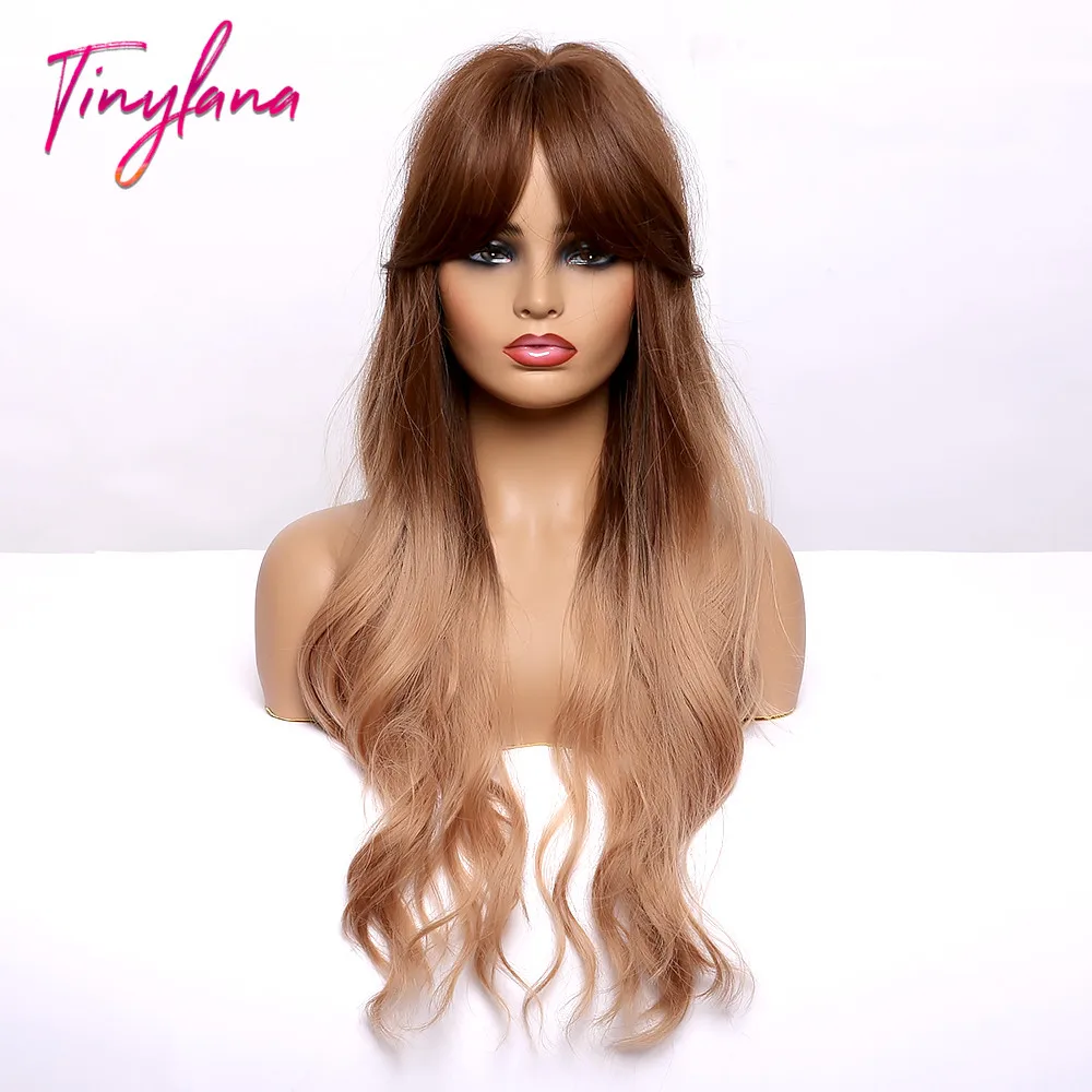 Крошечный LANA Синтетические длинные волнистые Омбре коричневые парики со средней