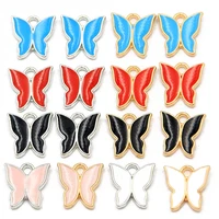 50pcs 1212mm 5 color alloy metal kc gold rhodium drop oil small butterfly charms animal pendant for diy bracelet jewelry making