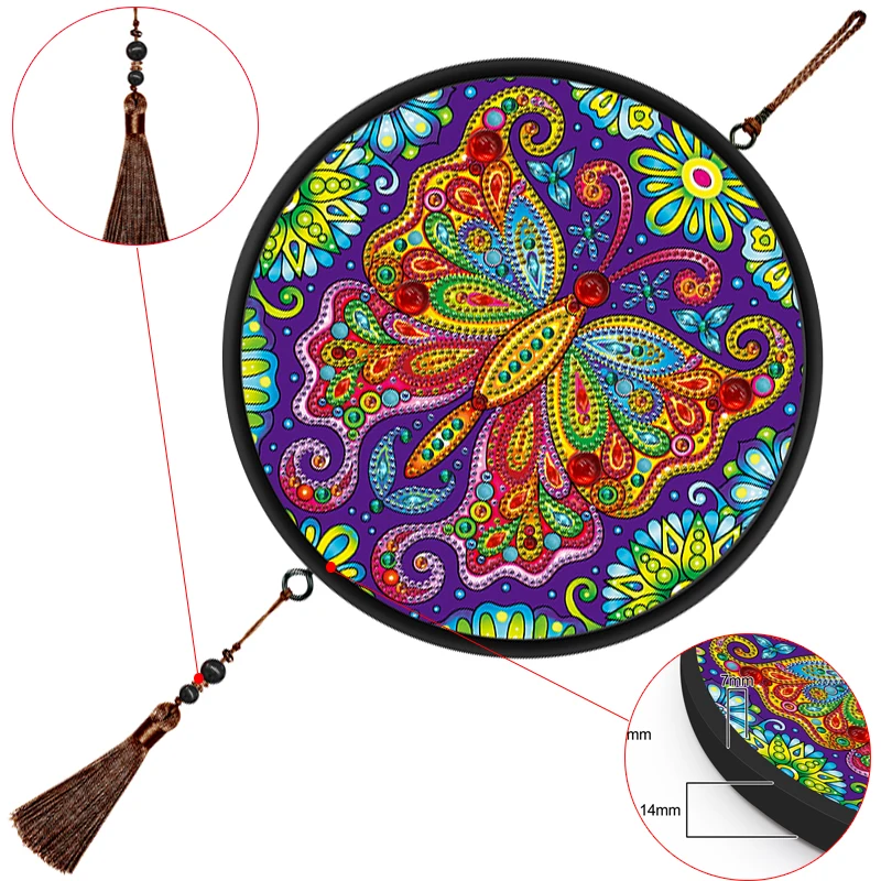 

DIY Round Framed Special shaped Diamond Painting Tassel Painting Mural Animal Butterfly Shiny Diamond Mosaic With Frame