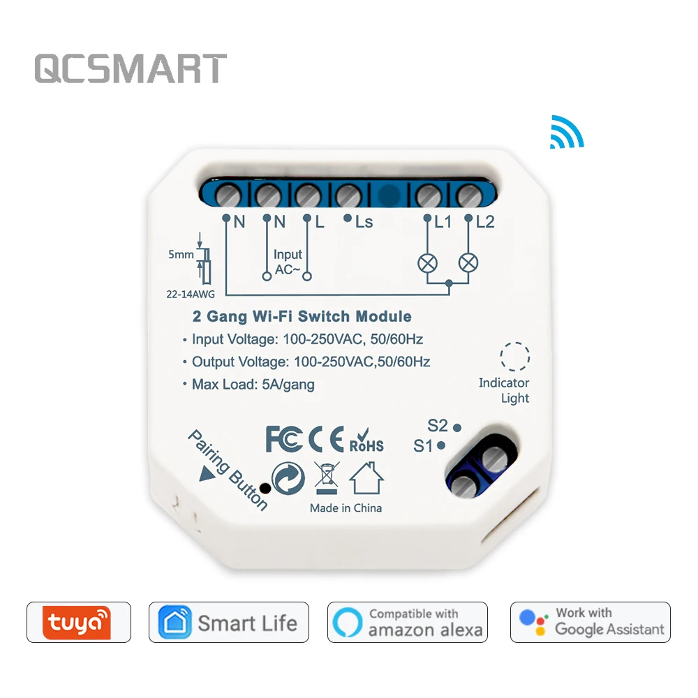 

2 Gang 2 Way Wifi Smart Light Switch Diy Breaker Module Smart Life/Tuya APP Remote Control,Working with Alexa Echo Google Home