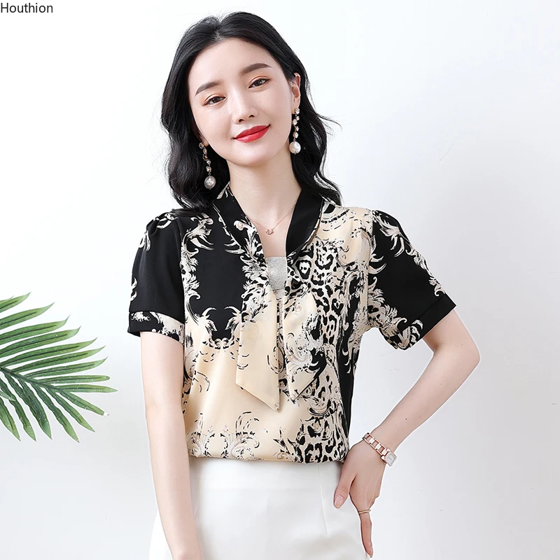 

Women's Blouses Fashion Tops Casual Shirts Printed Blusas V-neck Chiffon Short Sleeve Korean New Summer