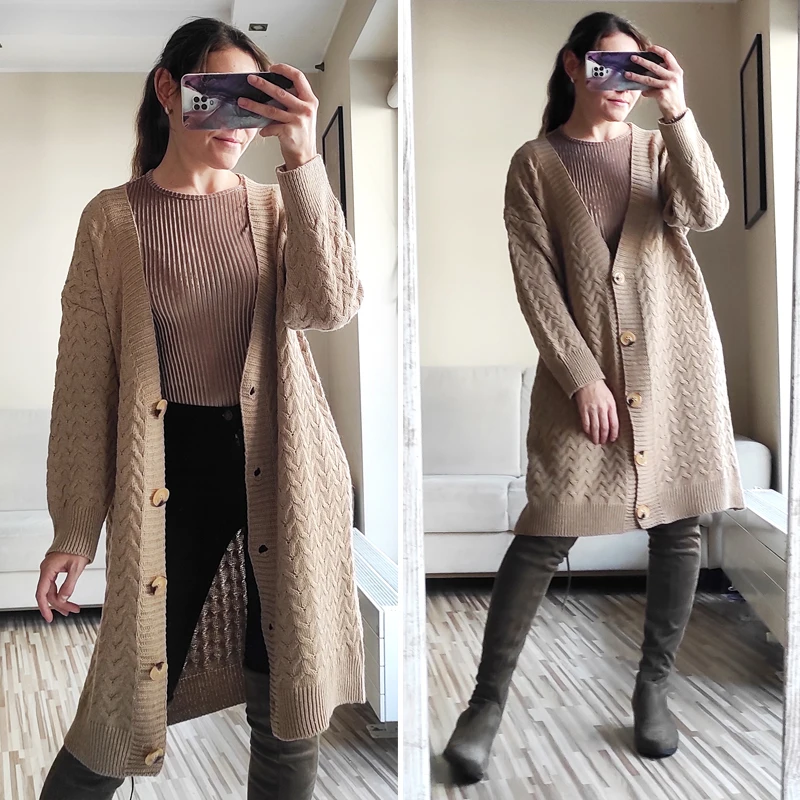 Sungtin Vintage Twisted Casual Long Knit Cardigan for Women Korean Oversized Thicken Warm Loose Women's Sweater Soft Clothings |