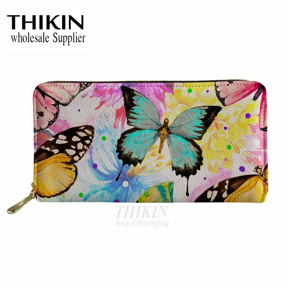 Женская кожаная сумка клатч THIKIN разноцветная Сумочка с бабочкой для паспорта