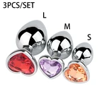 3 шт.компл. металлическая Анальная пробка в форме сердца, многоцветная, сексуальные игрушки для взрослых