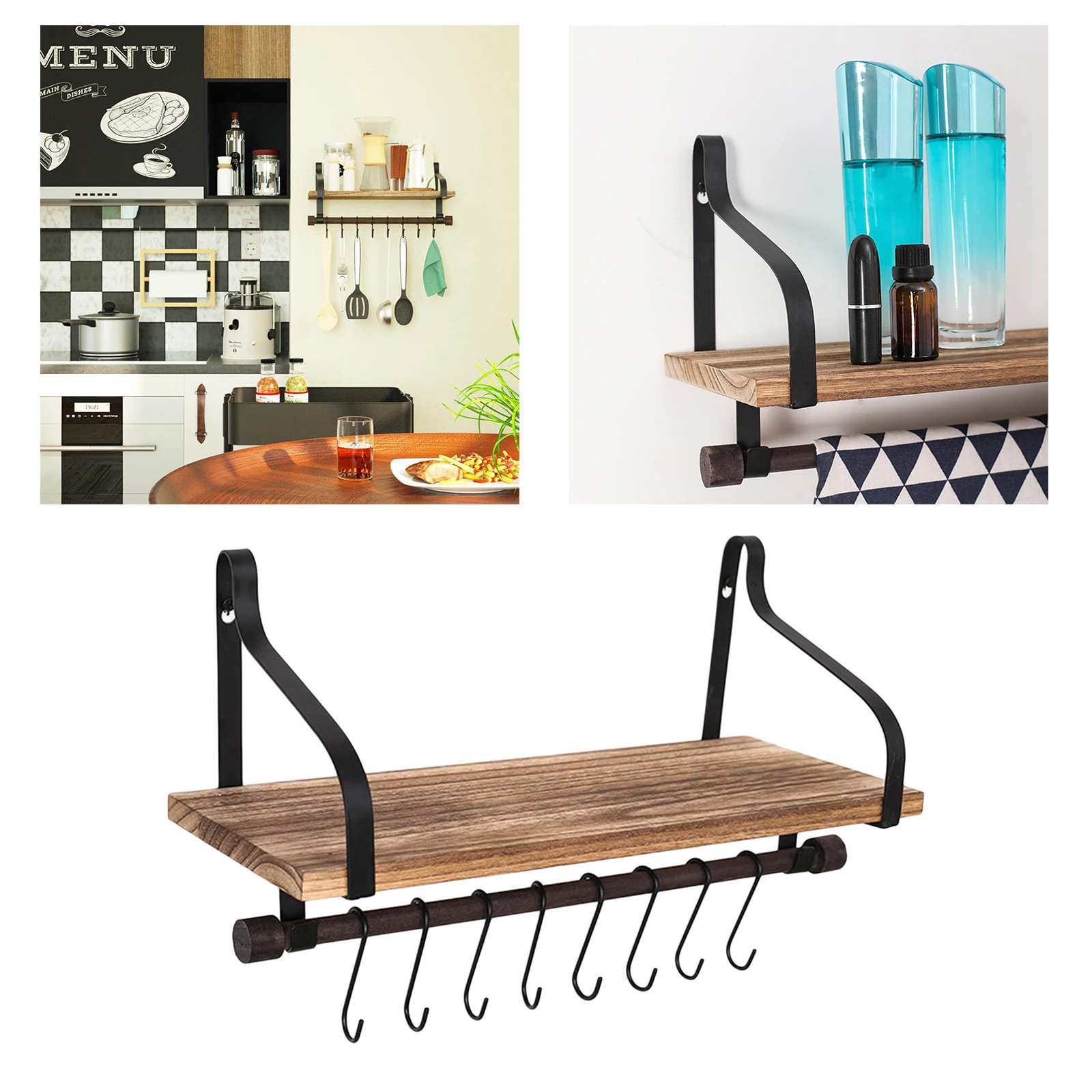 

Floating Wood Shelves Storage Hanger Kitchen Bathroom Organizer Shelf Decor