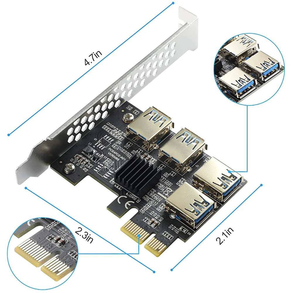 PCI Express Multiplier PCI-E Riser 1 to 4 PCIE USB 3.0 Hub 1x 16x For Video Graphics card Adapter for BTC Miner Mining | Компьютеры и