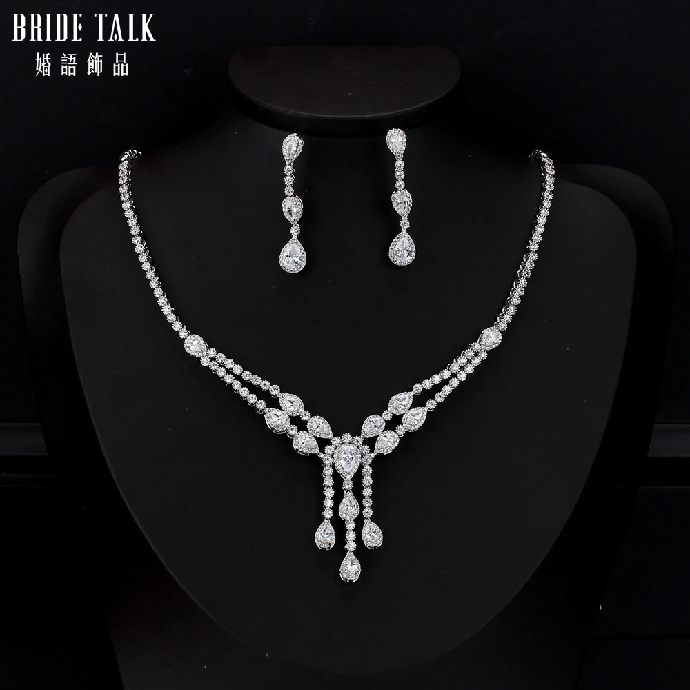 

Luxury Dubai Earrings Pendant 2PCS Jewelry Sets For Women Banquet Cubic Zircon CZ Indian Bridal Water Drop Necklace Earrings