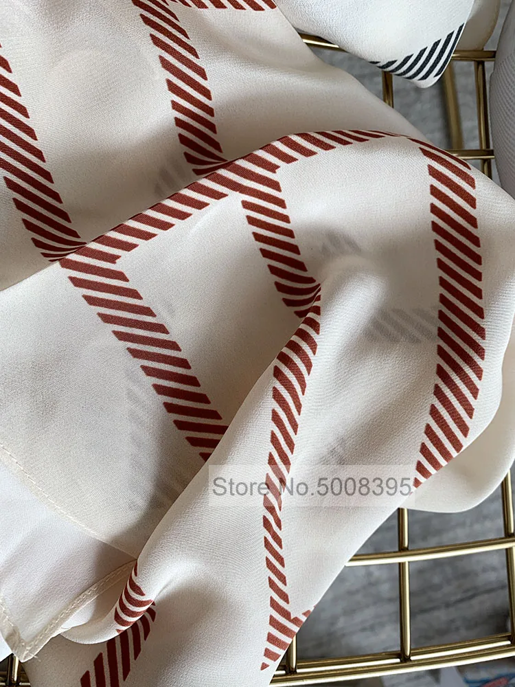 Женский платок в полоску ElfStyle шарф из 100% шелка с монограммой красного цвета