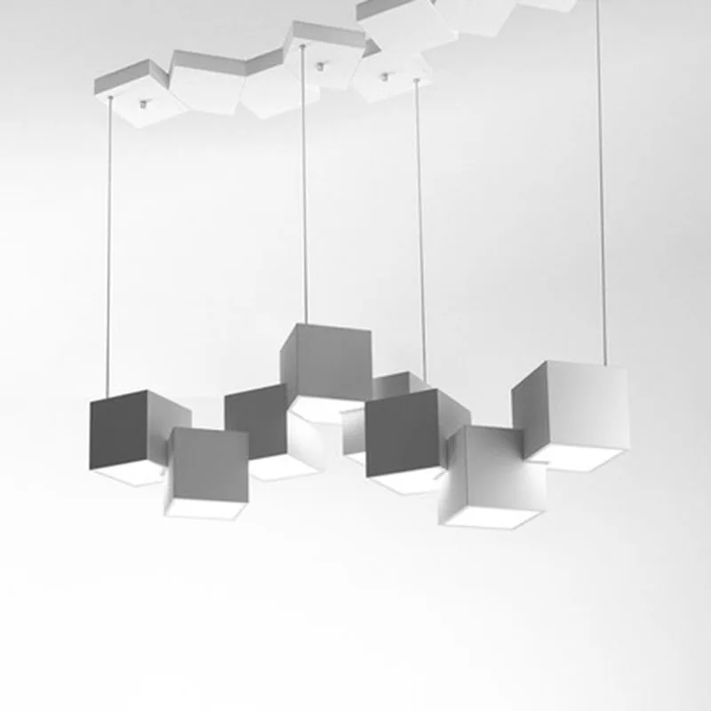 Kopen Nordic Creatieve Rubik 'S Cube Hanger Licht Luxe Iron Art Combinatie Lampen Voor Villa Bar Woonkamer Slaapkamer Decor Kroonluchters