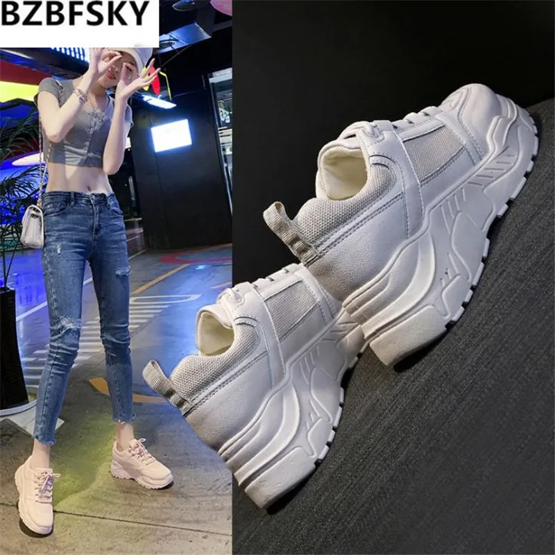 Кроссовки женские сетчатые дышащие повседневная обувь на плоской платформе