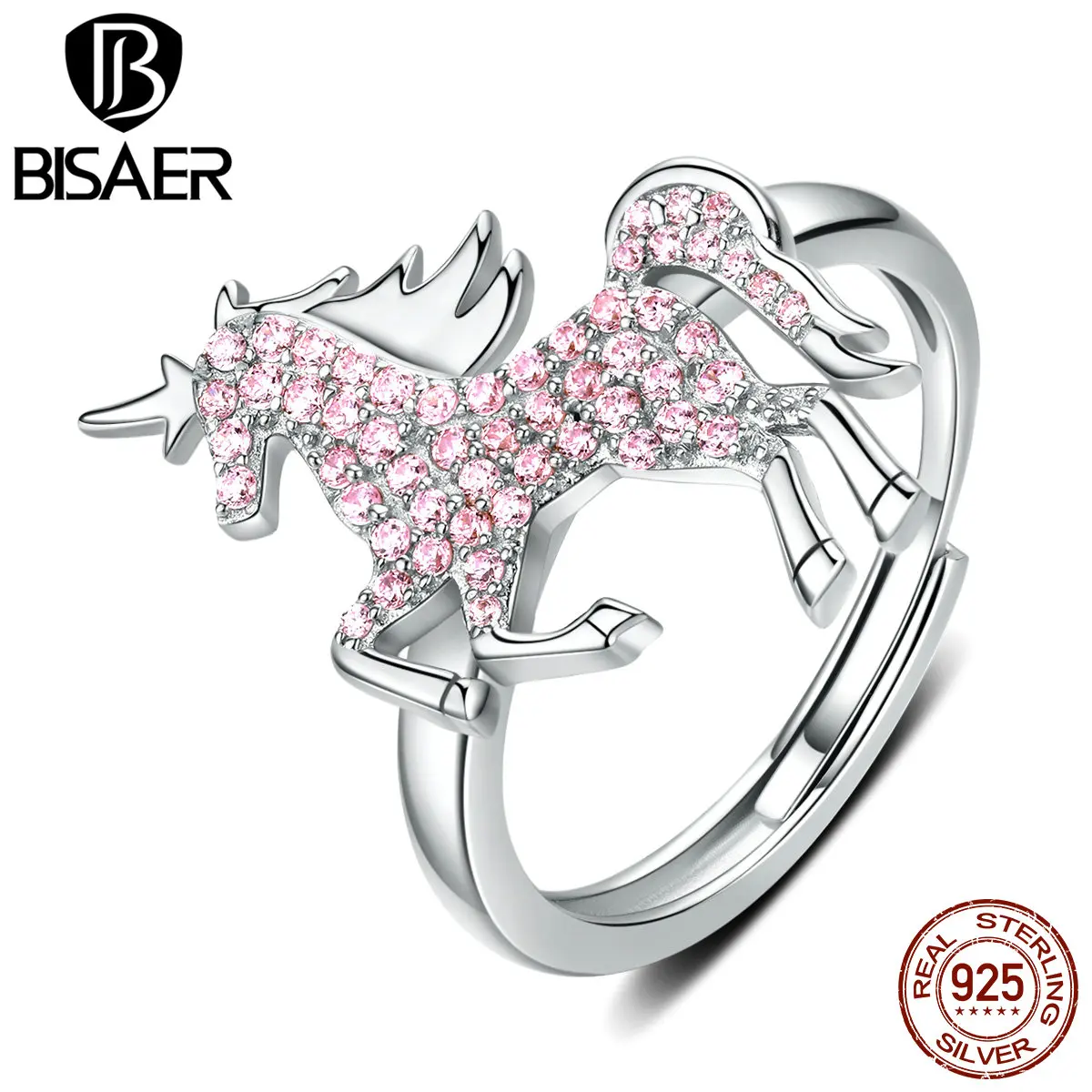 Единорог Anel BISAER, 925 пробы, серебро, чистая любовь, единорог, серебряные кольца на палец для женщин, роскошные серебряные ювелирные изделия ECR557