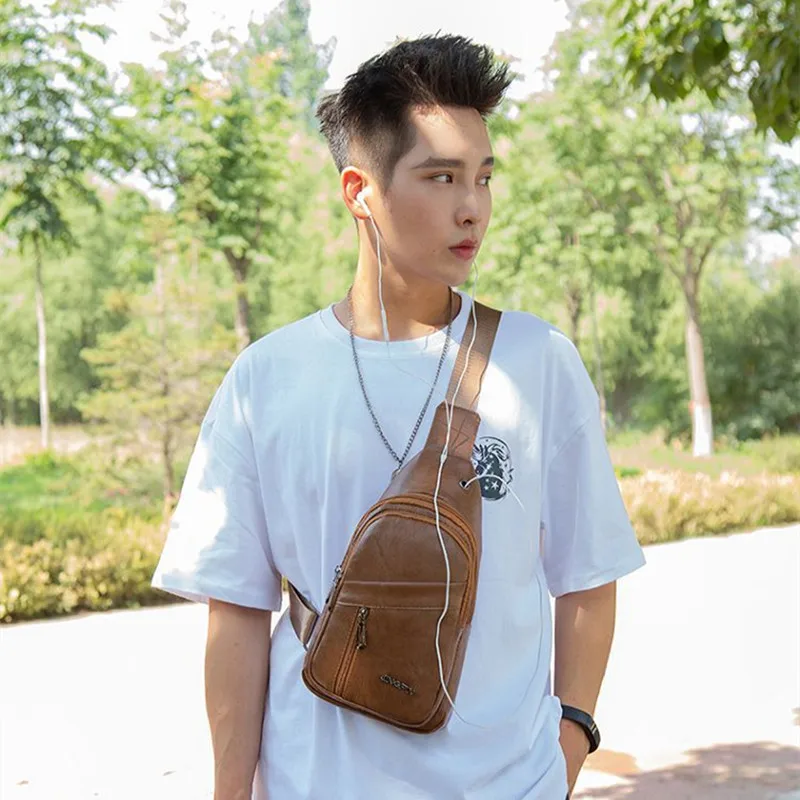

Fashion Luxury Crossbody Bag for Men Anti-theft Shoulder Messenger Bags PU Leather Male Waterproof Short Trip Chest Bag Pack