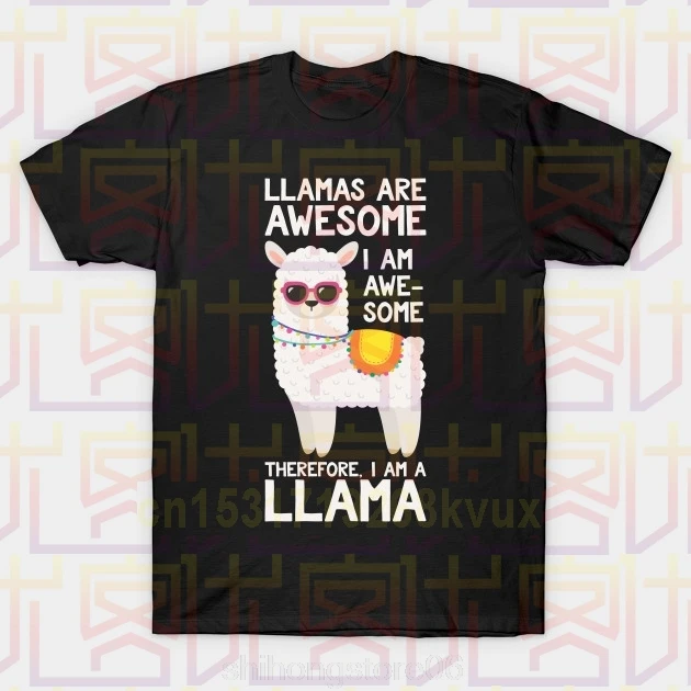 men's Fashion Print t-shirt Llamas Are Awesome I Am Therefore A Llama Merry Christmas | Мужская одежда