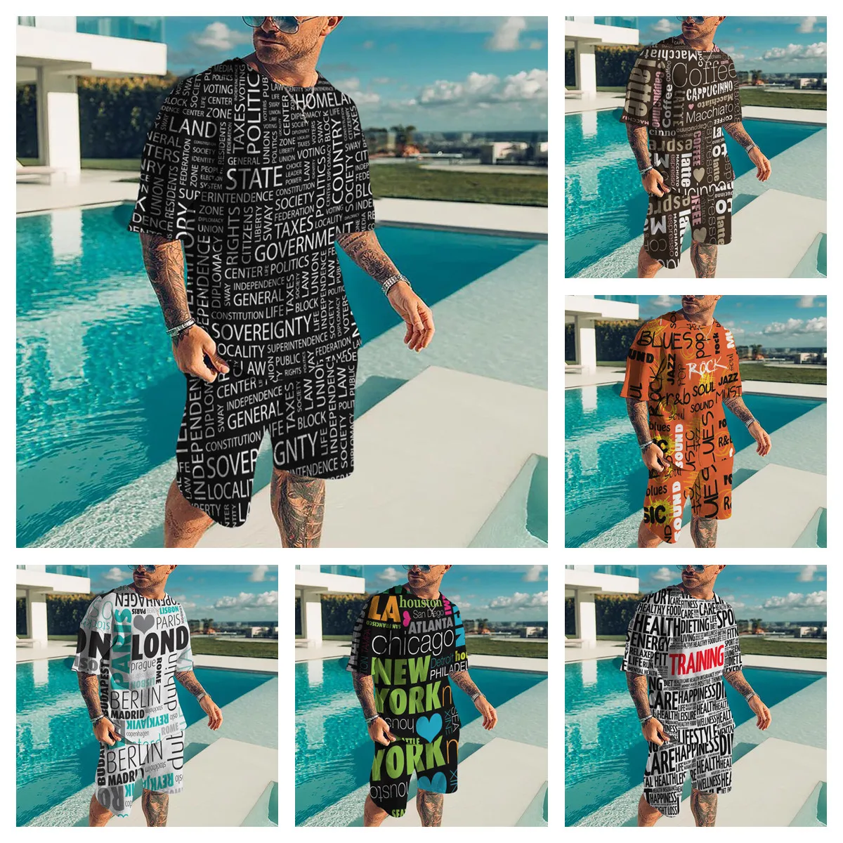 

3D Men's Sportswear T-shirts Sets Combinations Suit Yellow SPORT Cotton Overalls Couples Matching Clothing Set Jumpsuit Kaki Gym