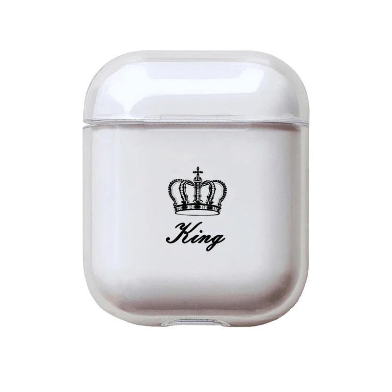 Милое воздушное стручки чехол для Apple airpods Чехол класса люкс King queen Корона Bluetooth наушники чехол для Airpods 2 прозрачный жесткий поликарбонатный чехол