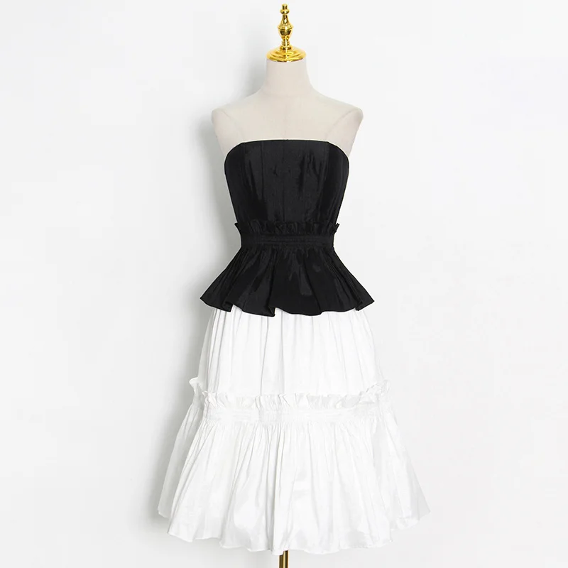 Женское платье средней длины в стиле пэчворк без бретелек TWOTWINSTYLE Белое