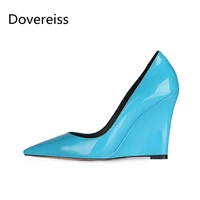 dovereiss fashion womens shoes summer new elegant blue slip on wedges sexy 10cm pumps sexy office lady party shoes 34 45