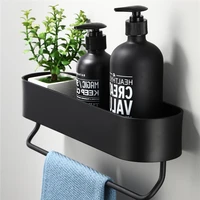 Space aluminum Black Bathroom Shelves Kitchen Wall Shelf Shower Storage Rack Towel Bar Bathroom Accessories 30-50 Length